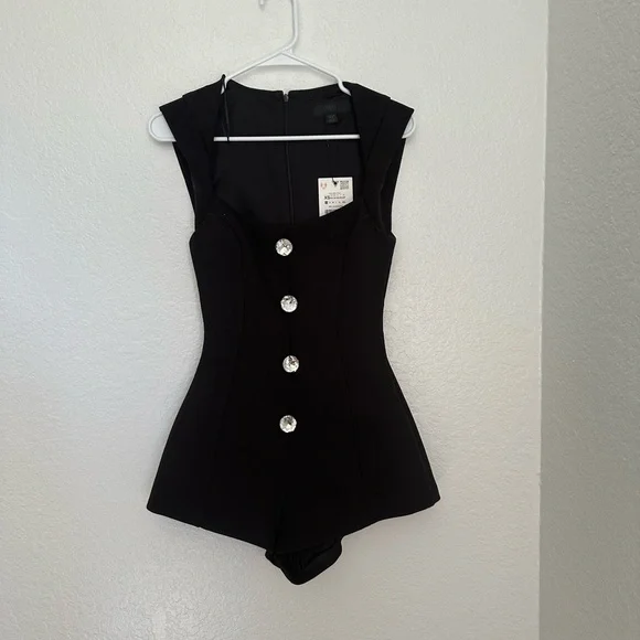 Zara Black Sleeveless Crystal-Button Romper - Picture 1 of 4